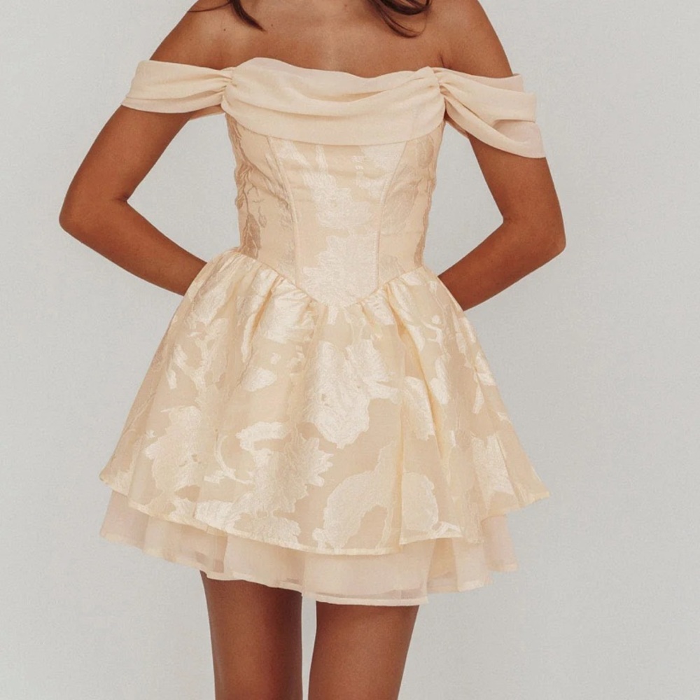 Selfie Leslie Cream Lusting Off the Shoulder Mini Dress